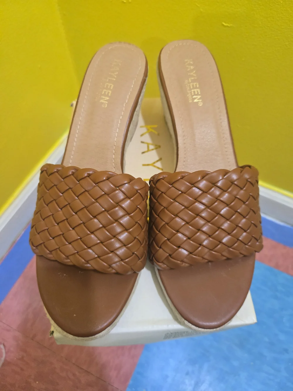 KAYLEEN By Los Angeles Tan Woven Slide Sandals